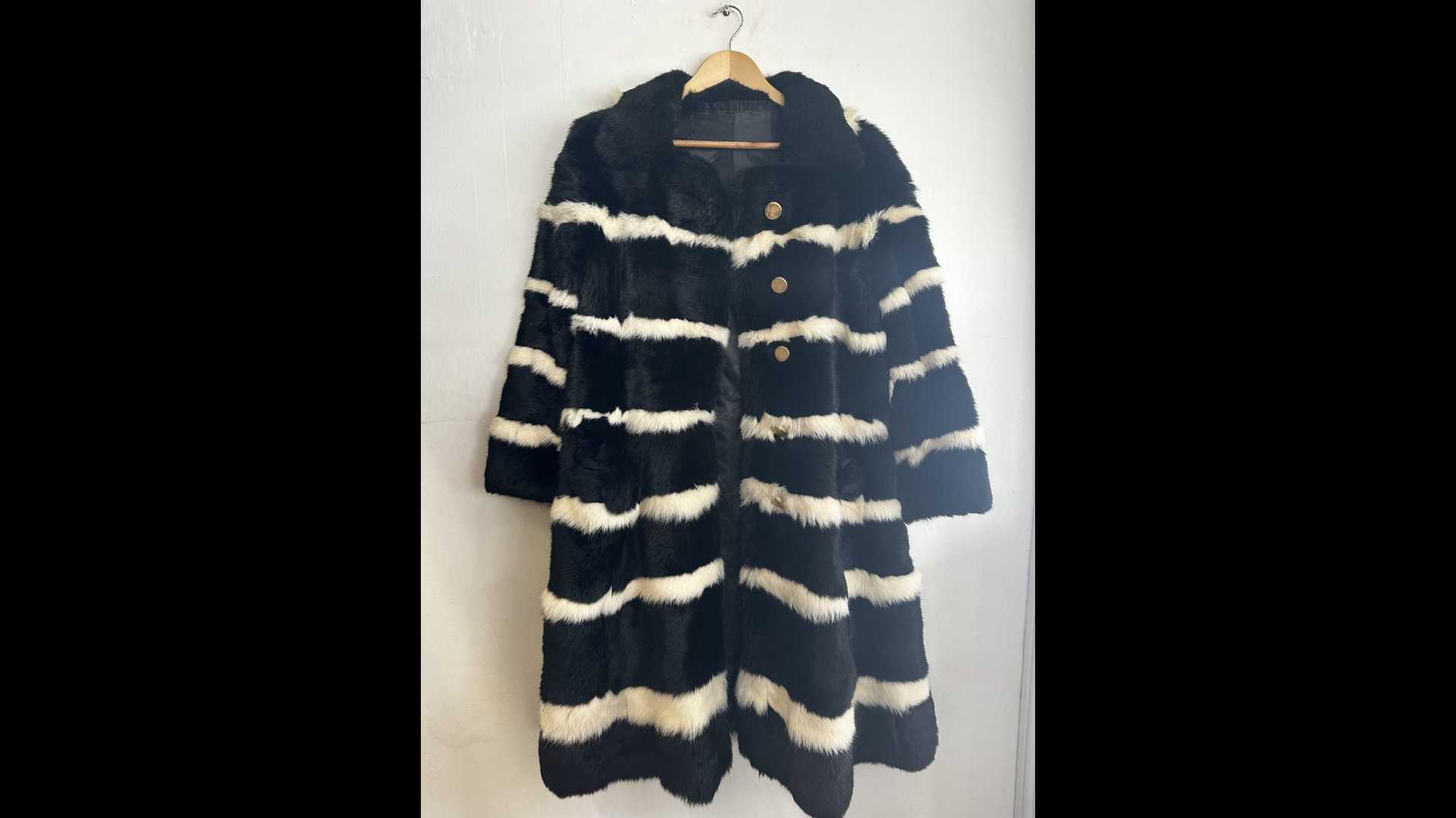 black and white striped fur coat