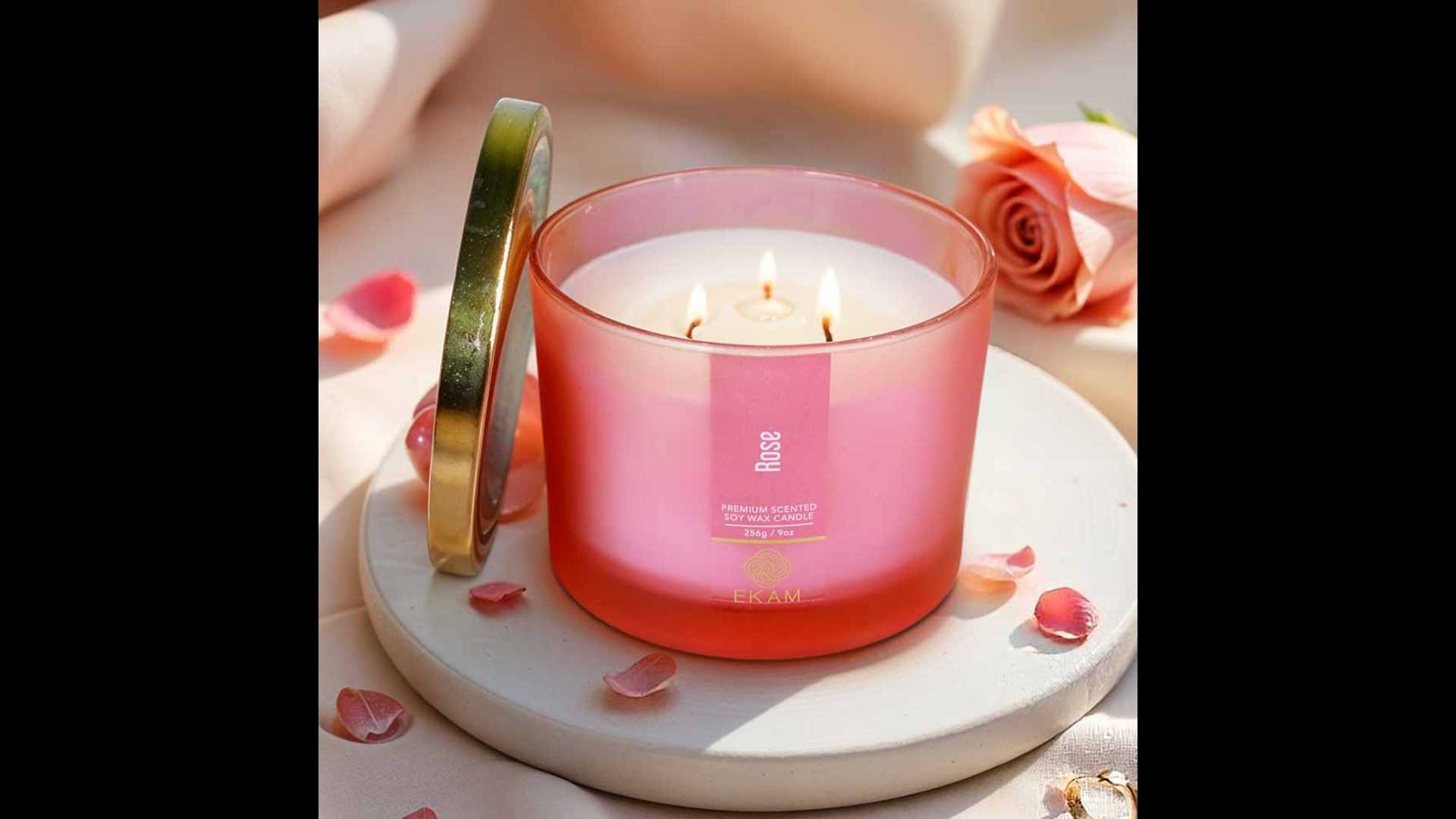 Rose 3 Wick Scented Candle