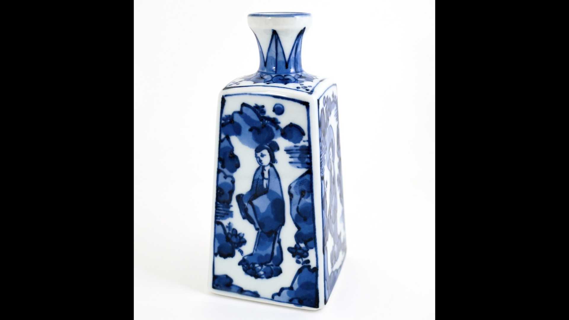 Small Japanese Porcelain Angel Flower Vase, Blue and White, by Seto Ware.