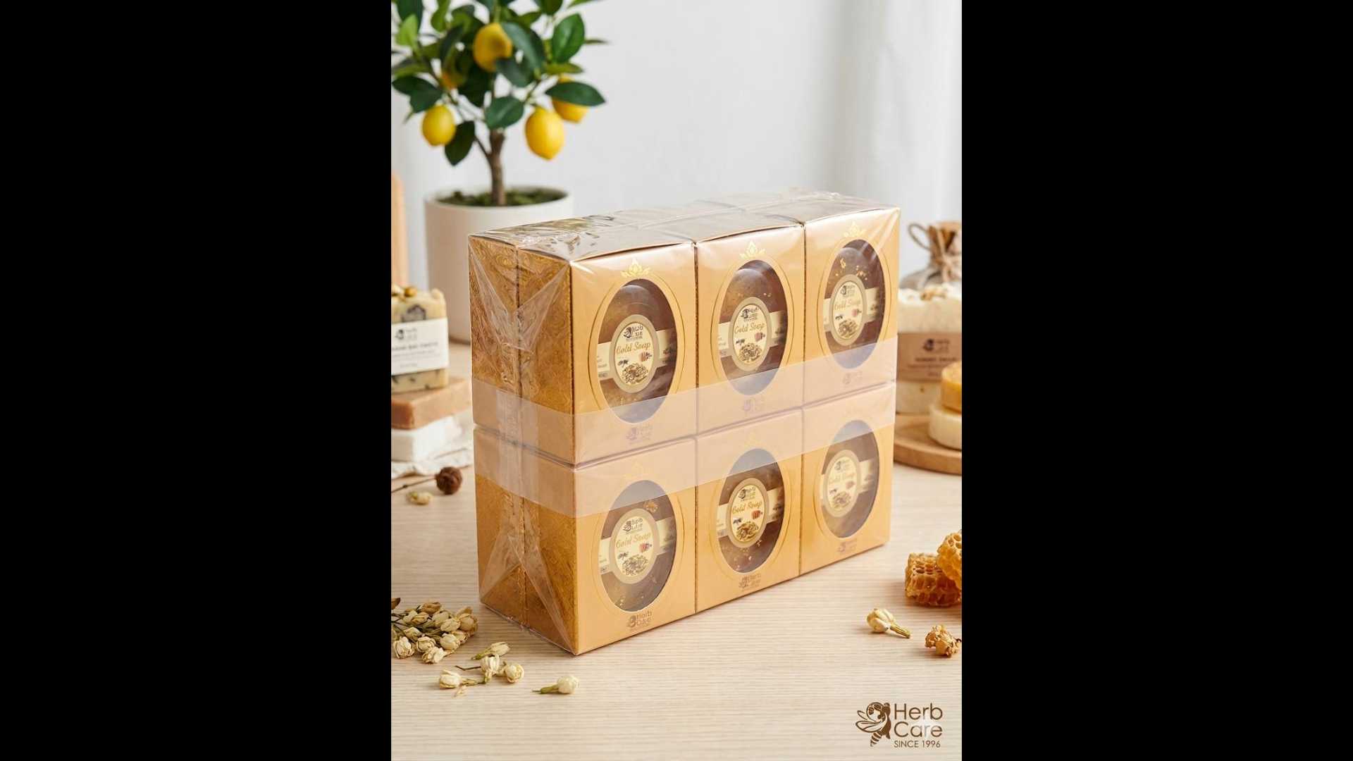 Herb Care Golden Soap with Honey, 12 Bars per Pack.